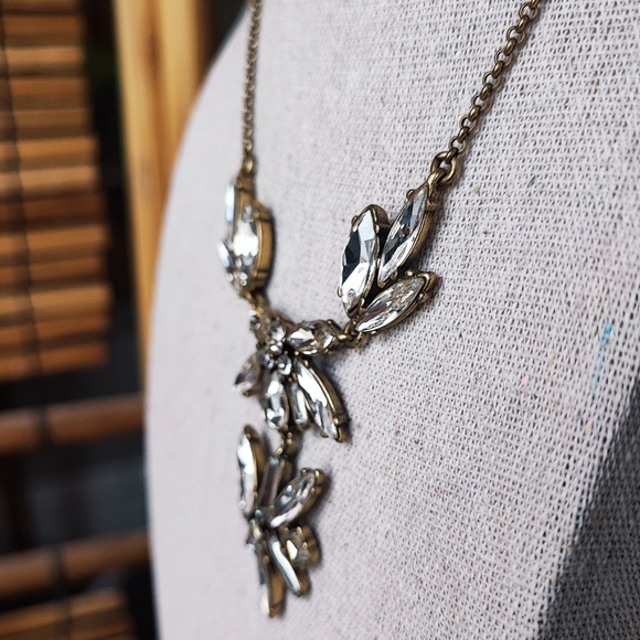 J. Crew Thin Navette Marquis Teardrop Crystal Clear Stones Statement Necklace - Picture 4 of 16